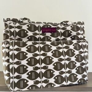 Bungalow 360 Olive Brown & Cream Fish Print Tote Organizer